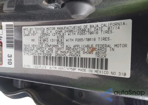 2014 Toyota Tacoma Base V6 z USA, uszkodzony, nr VIN 3TMLU4EN1EM162480